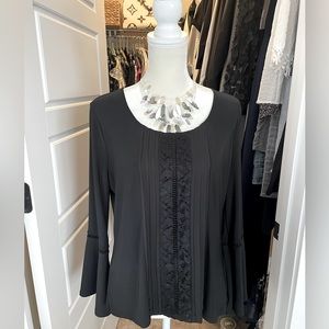 White House Black Market bell sleeve top Lace detail LP blouse